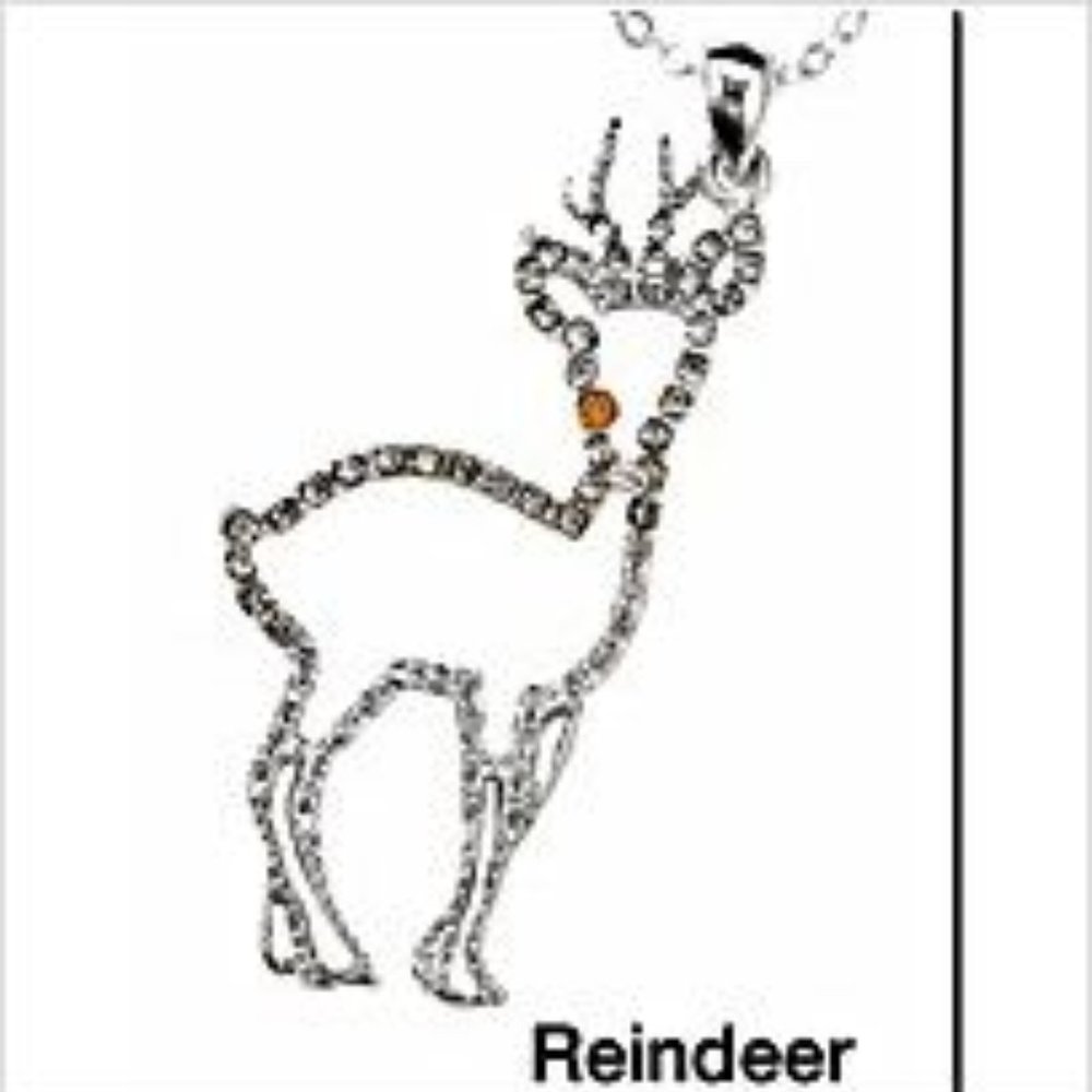 New in box! NWT Avon reindeer necklace, silver tone deer pendant / chain holiday